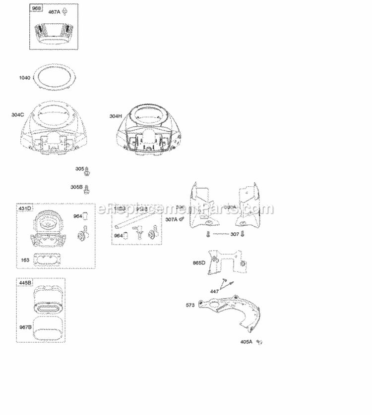 Air Cleaner Blower Housing Diagram and Parts List for 44L777-0128-B1  Briggs and Stratton Engine